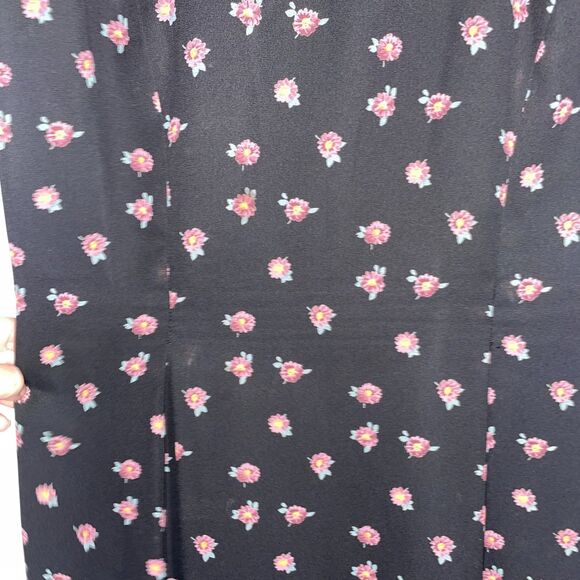 Vintage Maggie London Black Floral Dress Sheath Short Sleeve Lined Size M 90s - Picture 3 of 13